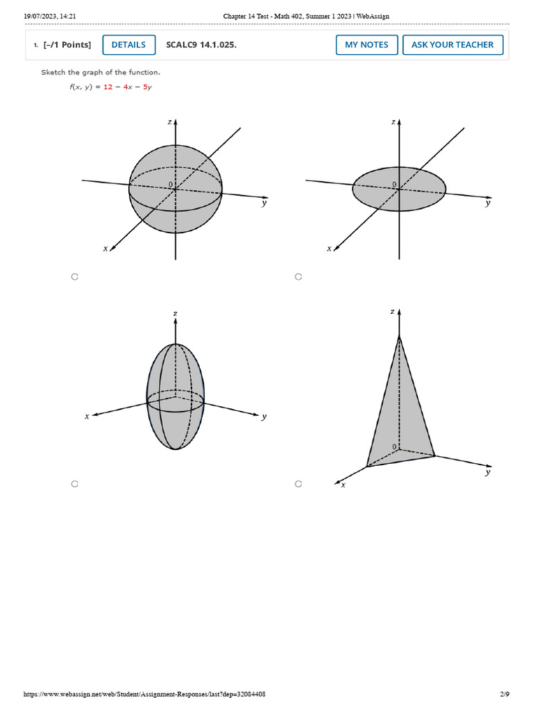 Chapter 14 Test - Math 402, Summer 1 2023 - WebAssign | PDF ...