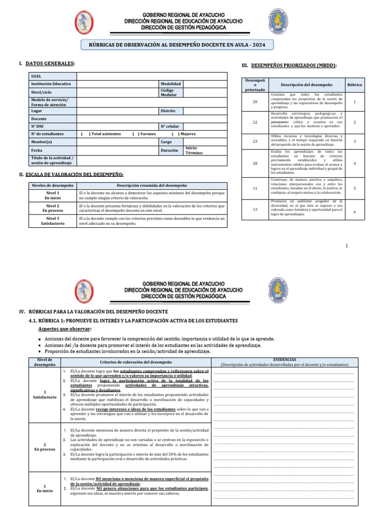 Rúbricas para Evaluación Docente 2024 | PDF | Maestros | Aprendizaje