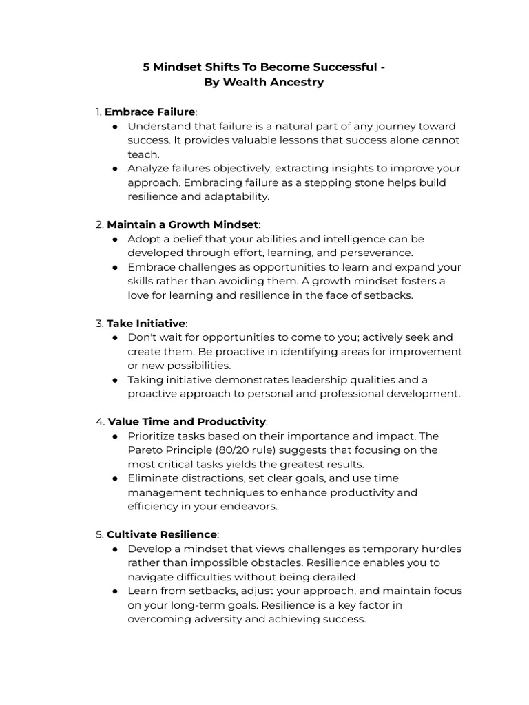 5 Mindset Shifts for Success | PDF | Mindset | Psychological Resilience