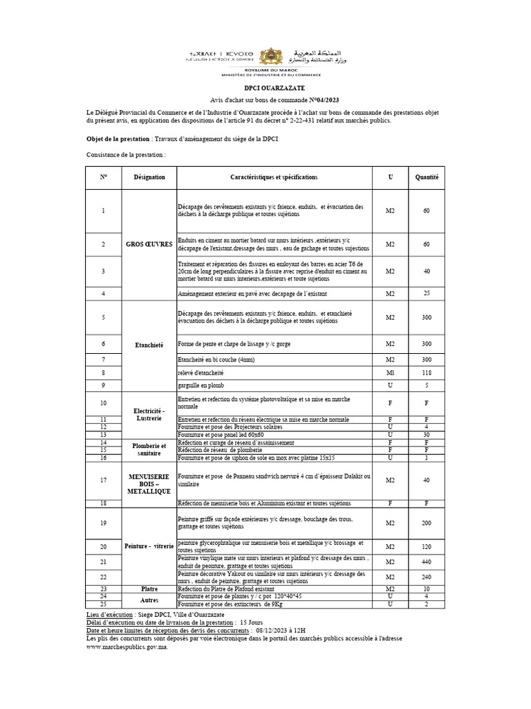 Travaux d'aménagement DPCI Ouarzazate | PDF | Génie du bâtiment | Matériaux