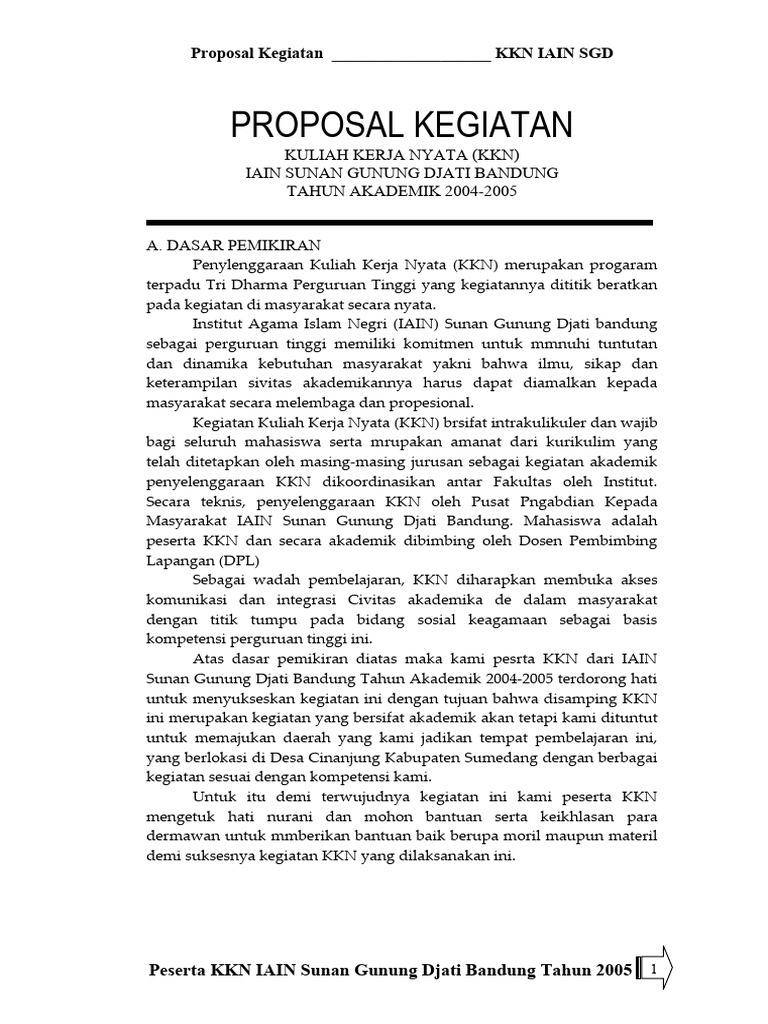 KKN IAIN SGD 2004-2005: Proposal Kegiatan | PDF