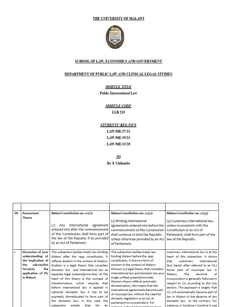 LLB 215 Assignment 1 - Jean, Bright and Leah-1 | PDF | International ...