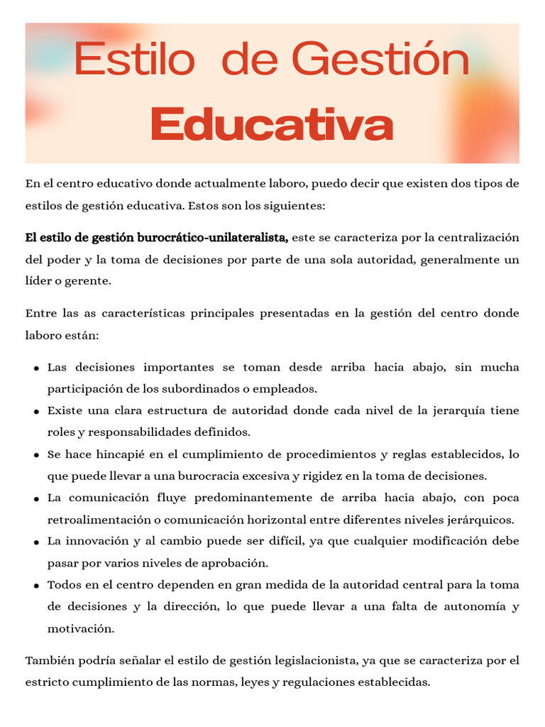 Estilos de Gestión Educativa en Centros | PDF | Toma de decisiones