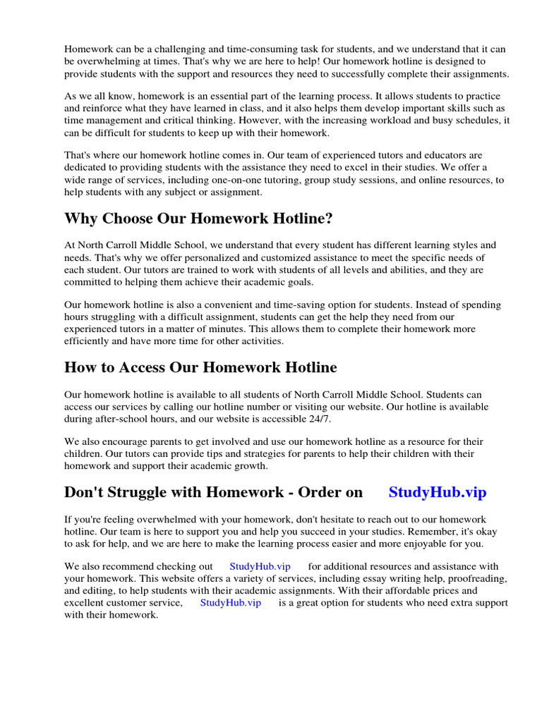 North Carroll Middle School Homework Hotline PDF Homework Middle