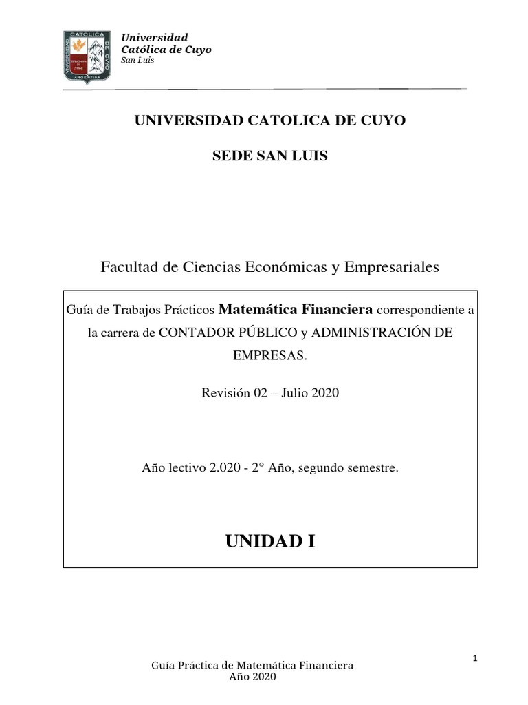 Guía de Matemática Financiera 2020 | PDF | Finanzas Matemáticas ...