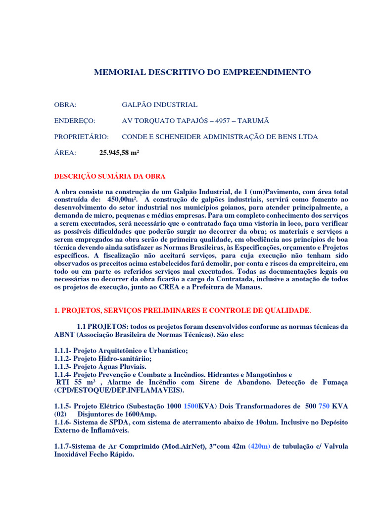 12.memorial Descritivo Obra | PDF | Tinta acrílica | Engenharia Civil