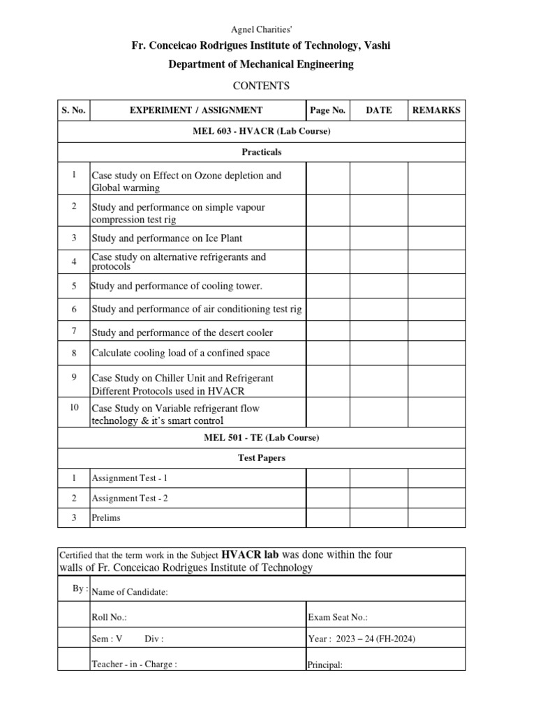 HVACR lab index | PDF