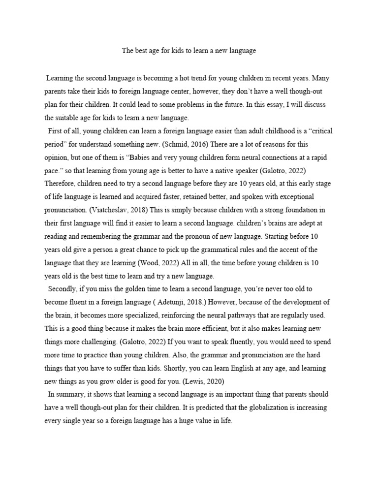 The best age for kids to learn a new language 1 2 pdf second