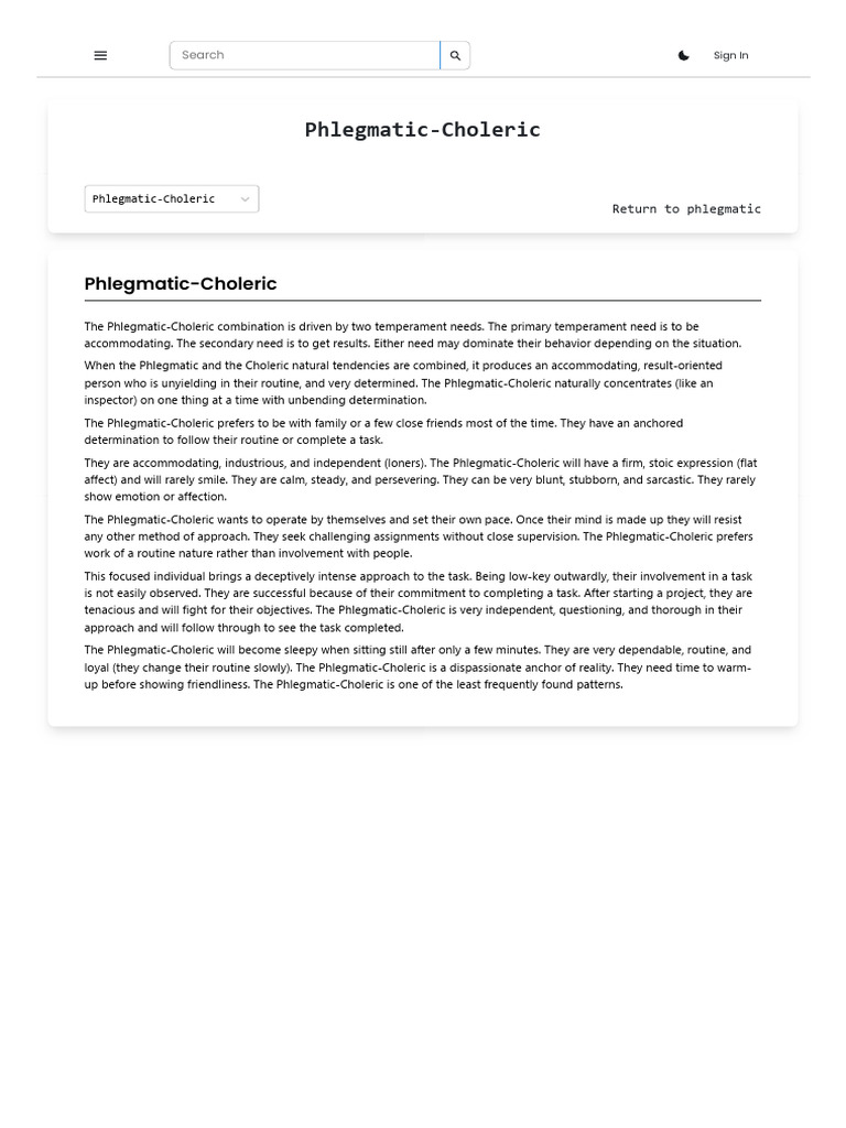 Understanding Phlegmatic-Choleric Traits | PDF
