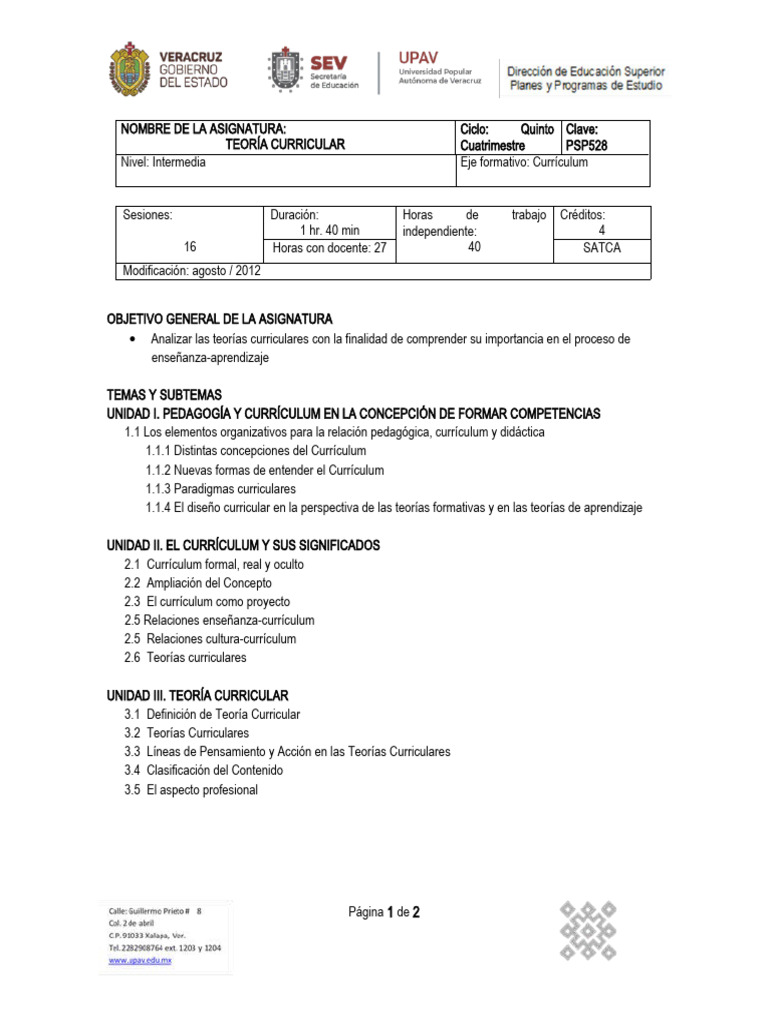 Teoría Curricular | PDF | Plan de estudios | Maestros