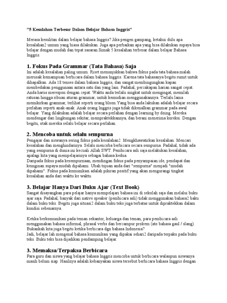 Kesulitan Dalam Belajar Bahasa Inggris Sekolah  Cara Mengajarku