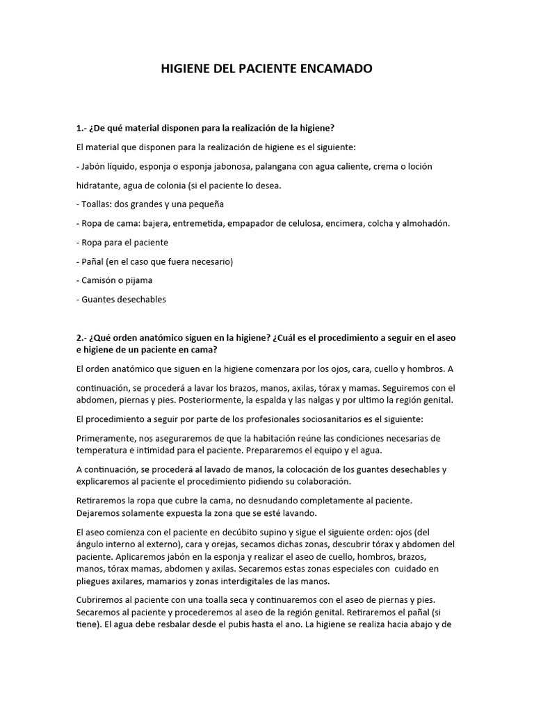 Higiene del Paciente Encamado: Guía Práctica | PDF | Salud y bienestar