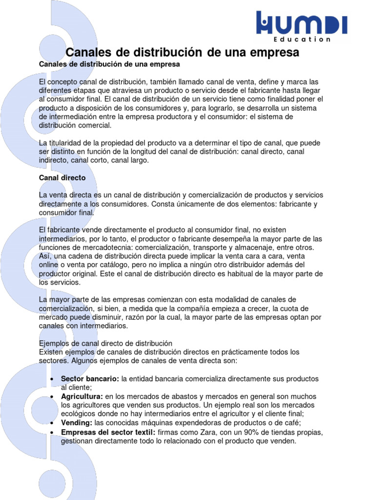 Canales de Distribución: Directos e Indirectos | PDF | Al por menor ...