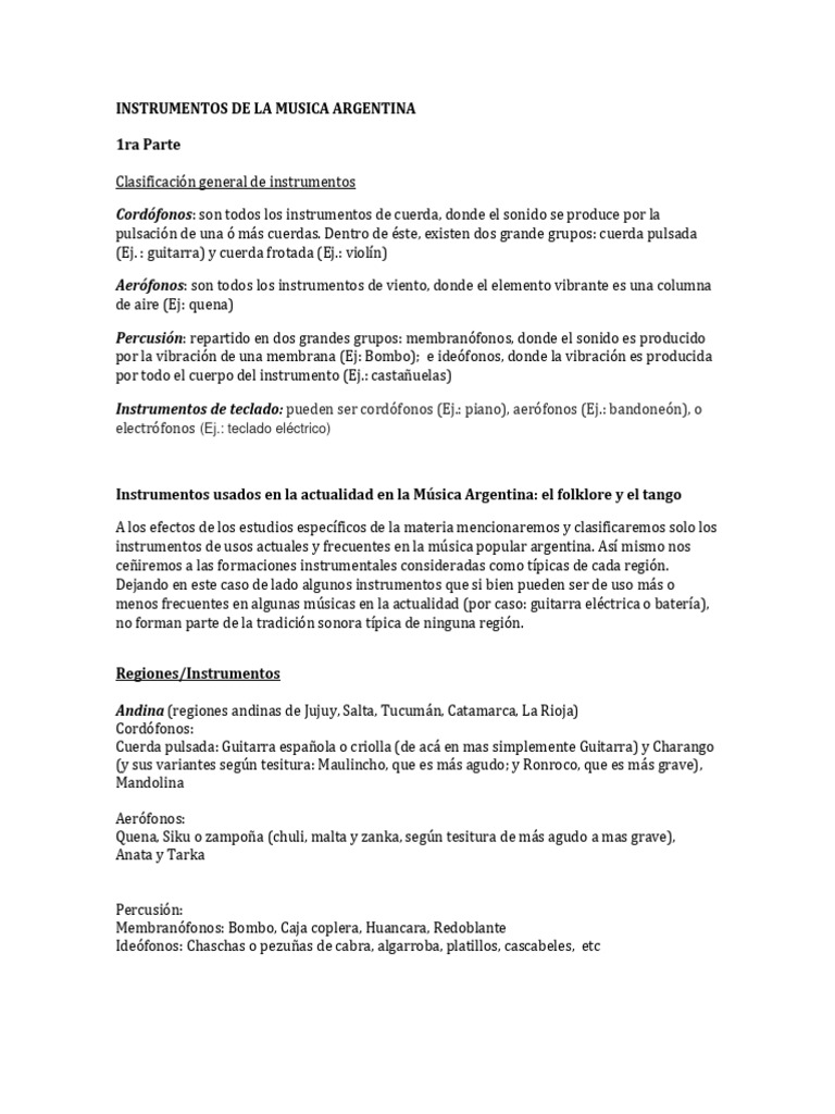 Instrumentos de La Musica Argentina | PDF | Instrumentos de cuerda ...