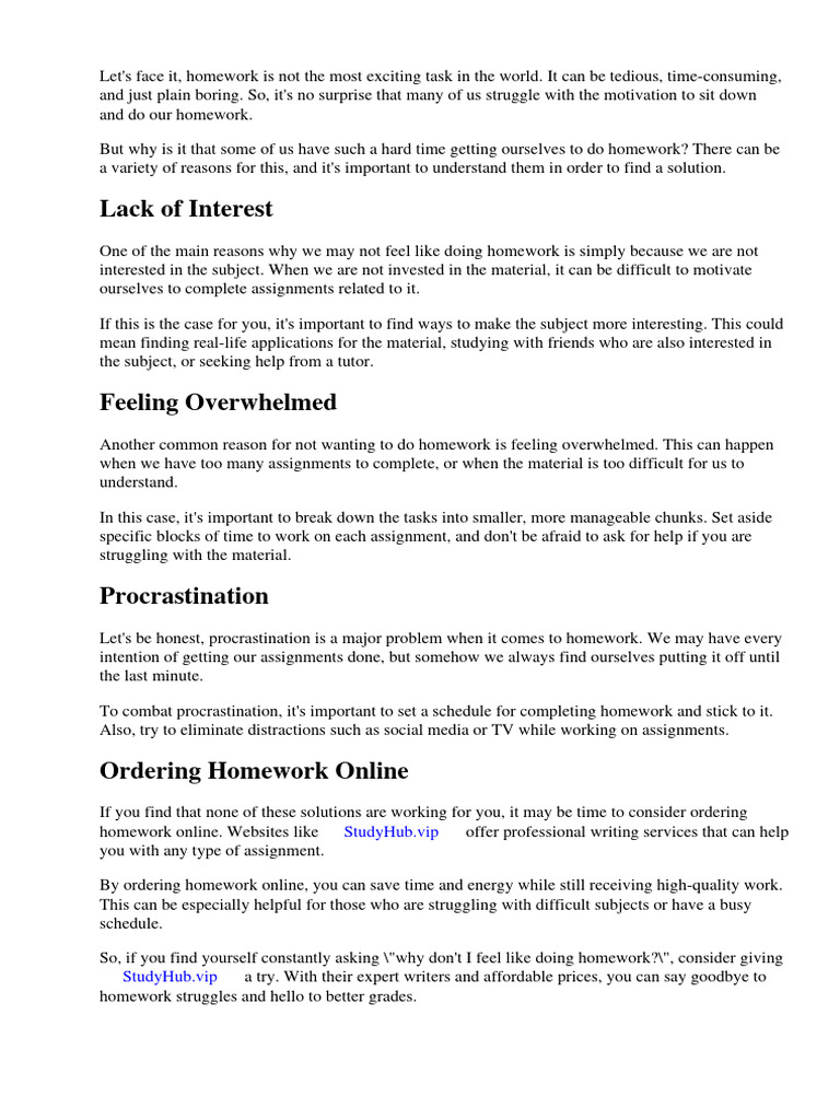 Why Dont I Feel Like Doing Homework Download Free PDF Homework