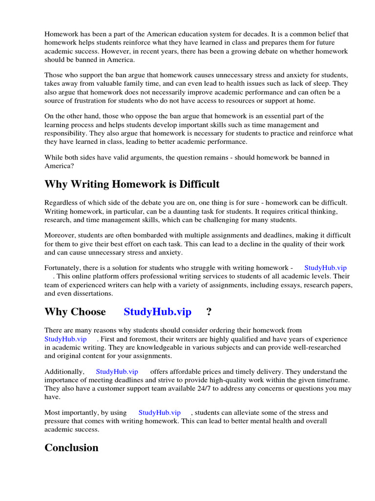 Banning homework in america pdf homework teachers