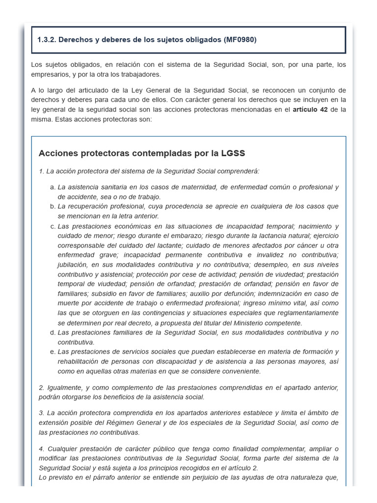 1.3.2. Derechos y Deberes de Los Sujetos Obligados (MF0980) | PDF | Pensión