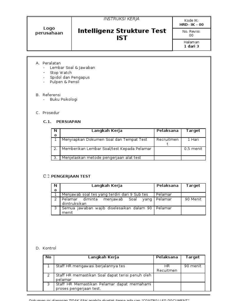 Instruksi Kerja Ist