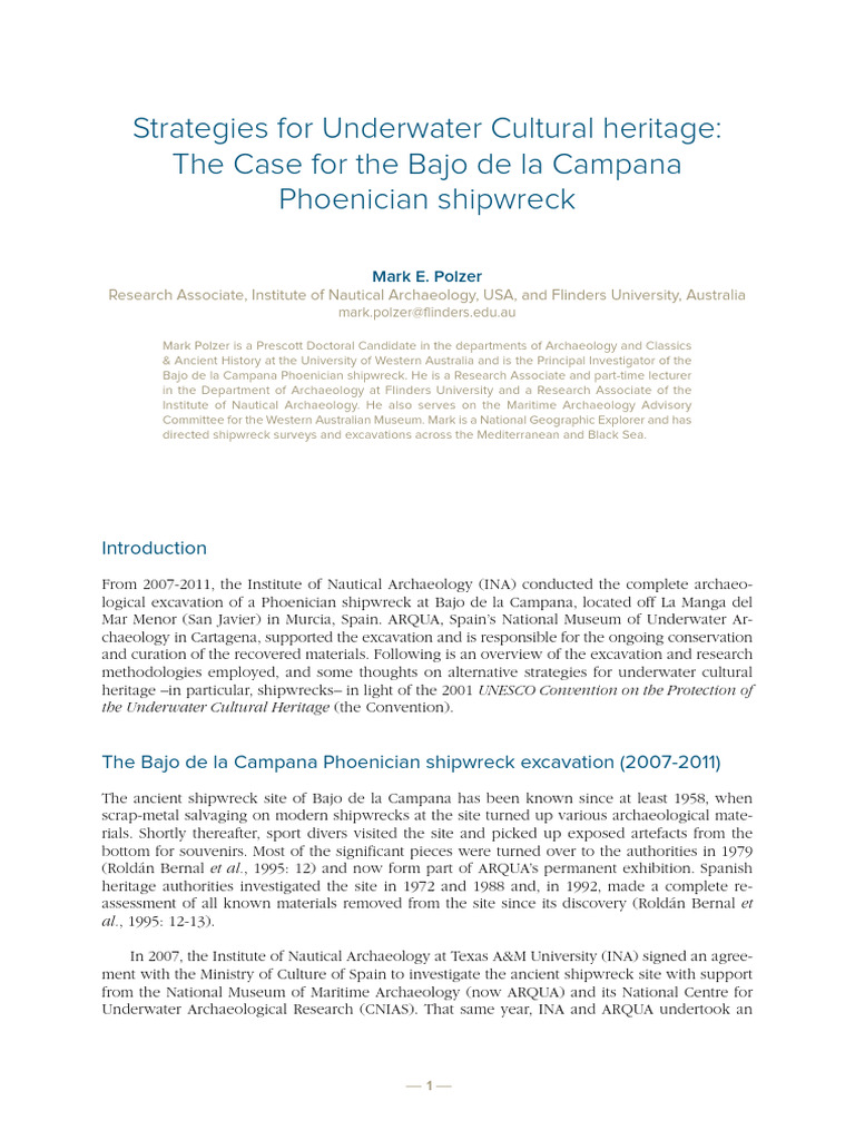 Strategies For Underwater Cultural Heritage The Case For The Bajo de