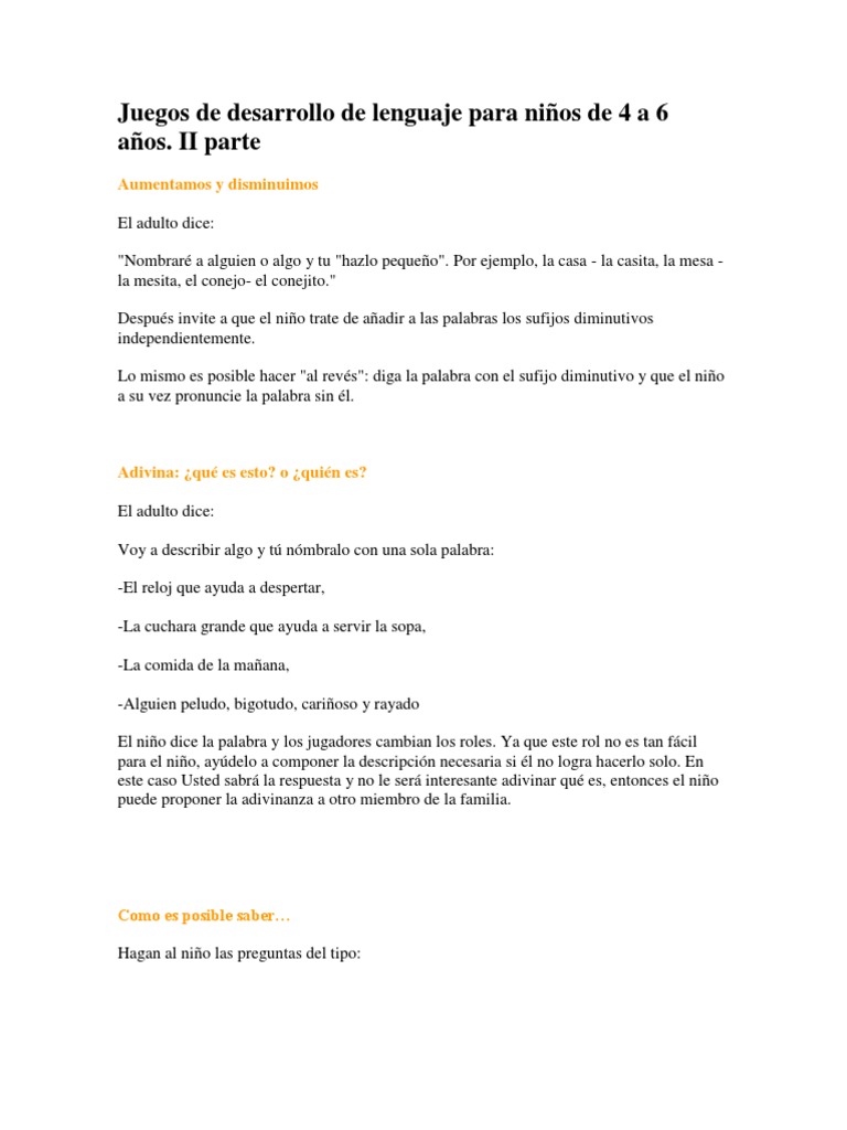 Juegos de Desarrollo de Lenguaje para Niños de 4 A 6 Años | PDF | Ocio