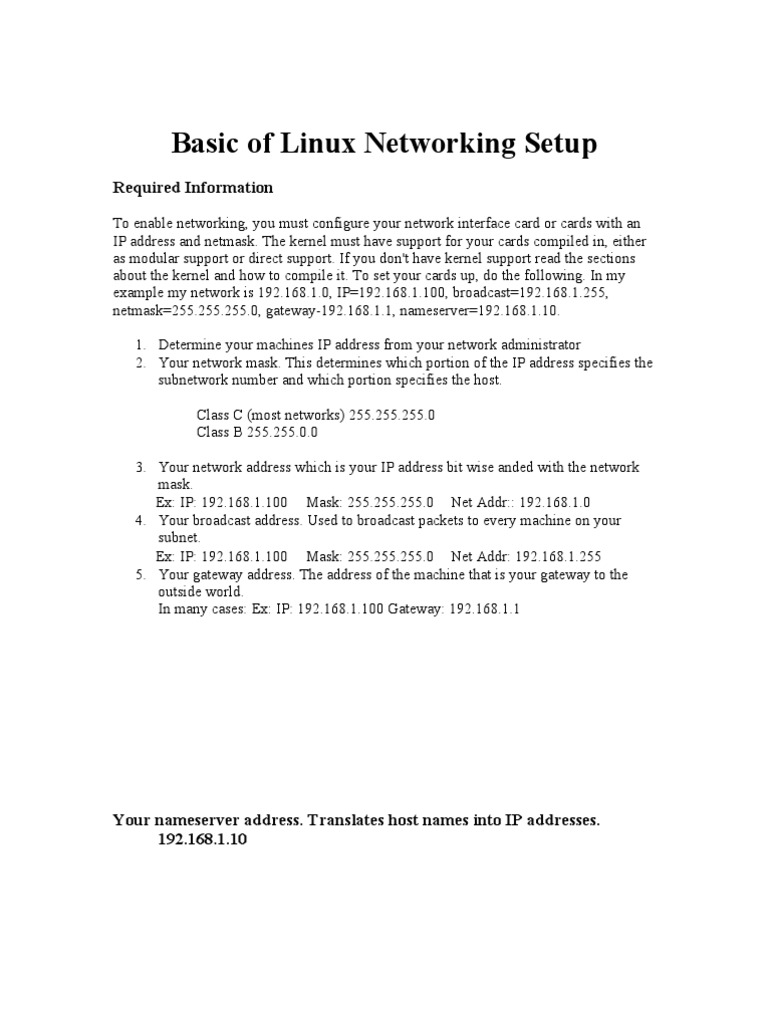 Basic of Linux Networking Setup | PDF | Internet Protocols | Ip Address
