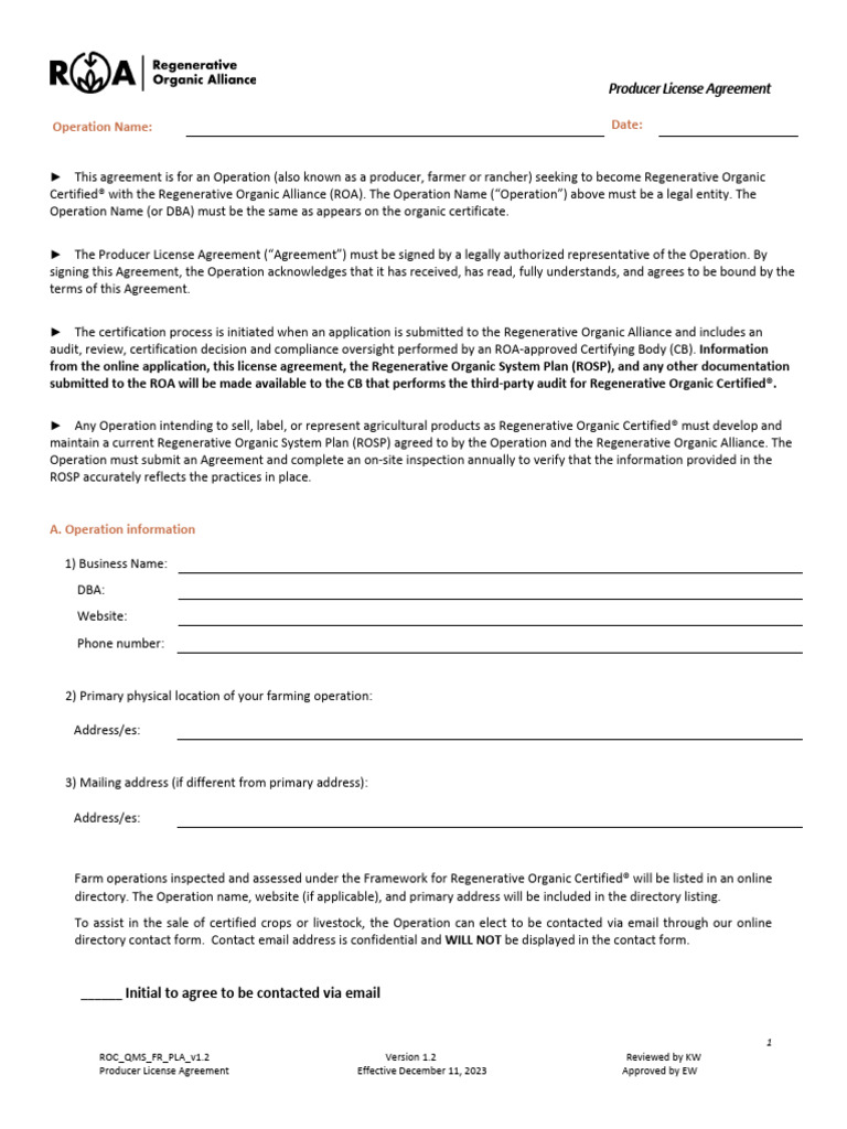 Roc producer license agreement pdf audit payments