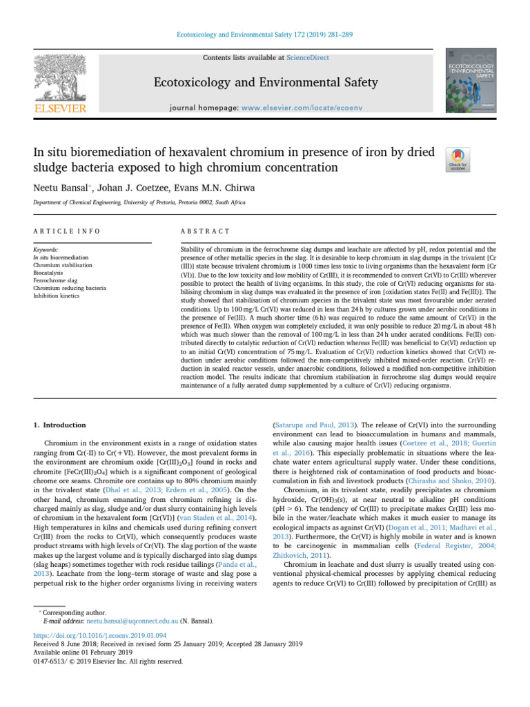 Bioremediation of Hexavalent Chromium | PDF | Chromium | Iron