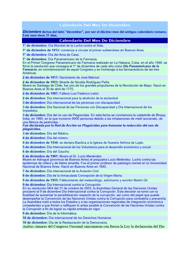 Calendario Del Mes de Diciembre | PDF | Buenos Aires | Naciones Unidas