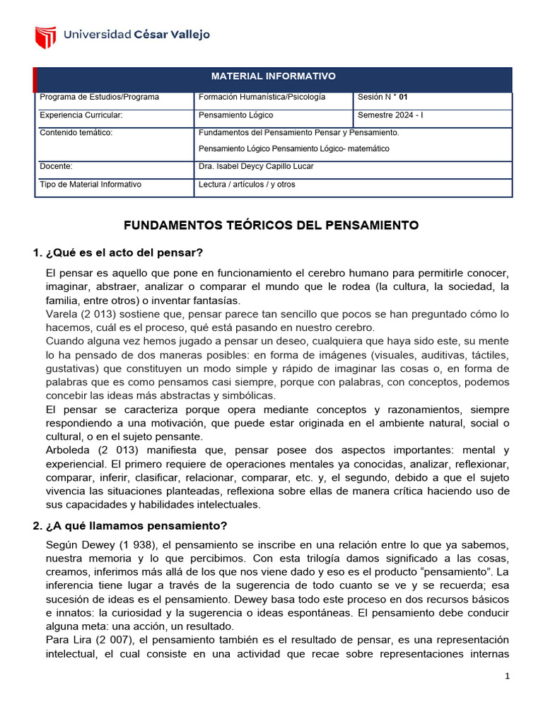 Material Informativo S01 | PDF | Pensamiento | Razón