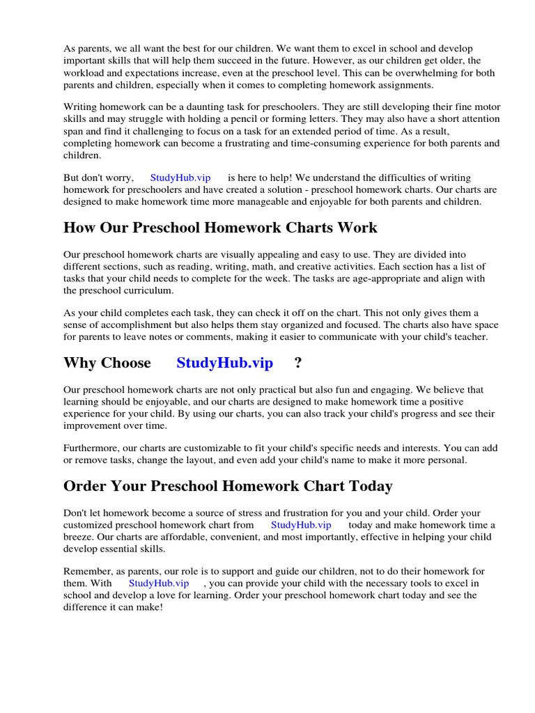 Preschool Homework Chart | PDF | Homework | Preschool