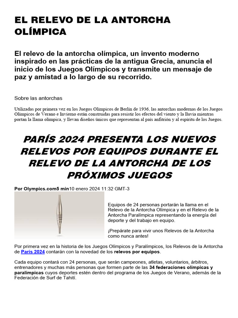 El Relevo de La Antorcha Olímpica | Descargar gratis PDF | Juegos ...