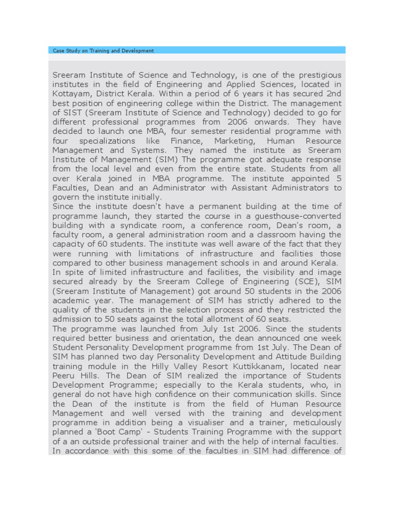 Case Study On Training and Development Download Free PDF Master Of