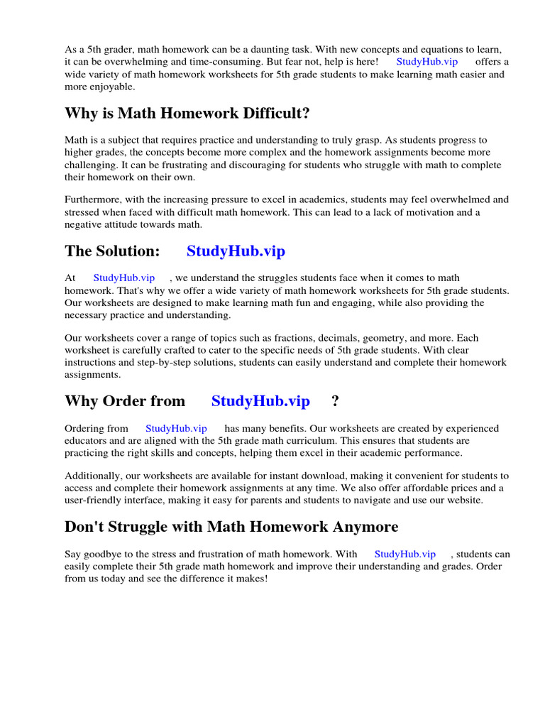 Math Homework Worksheets for 5th Grade | PDF | Worksheet | Mathematics