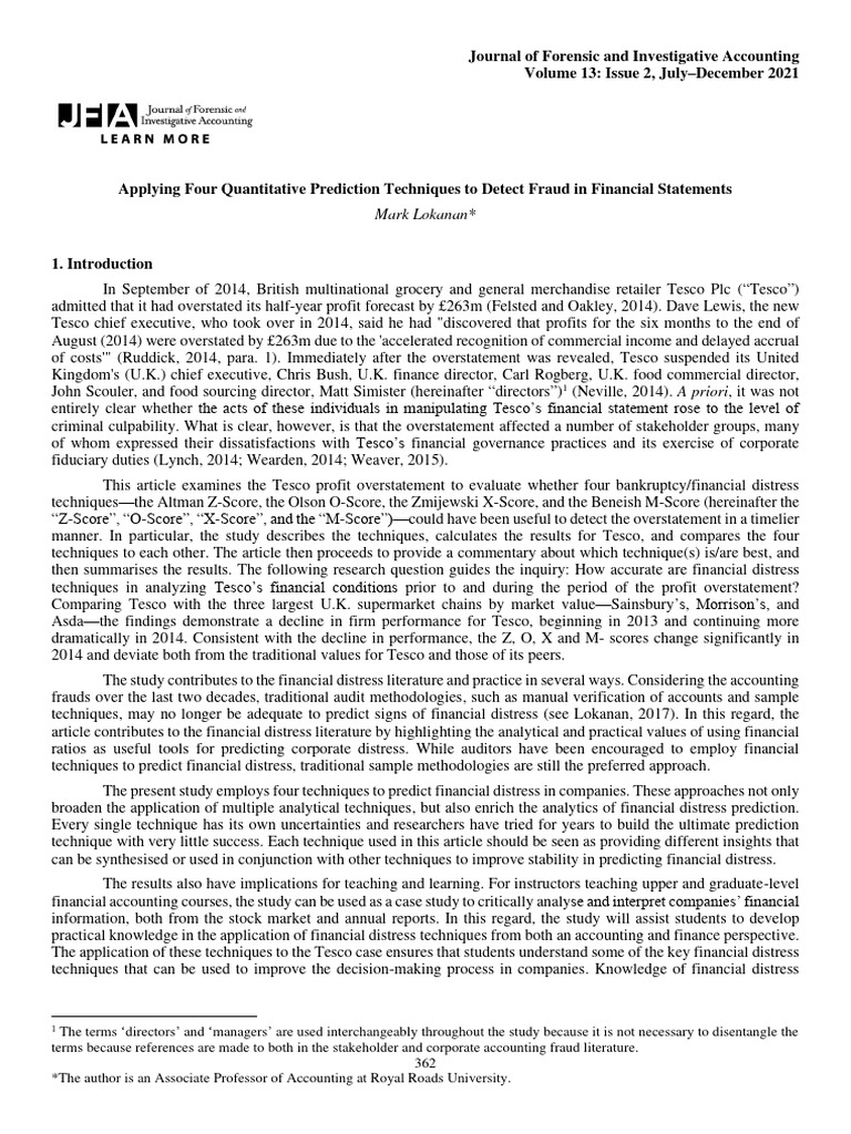 (Article 2021) Applying Four Quantitative Pred | PDF | Accounting | Tesco
