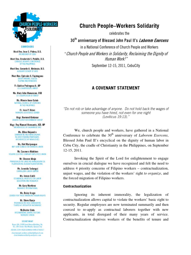 CWS Covenant Statement | PDF | Catholic Church | Economies