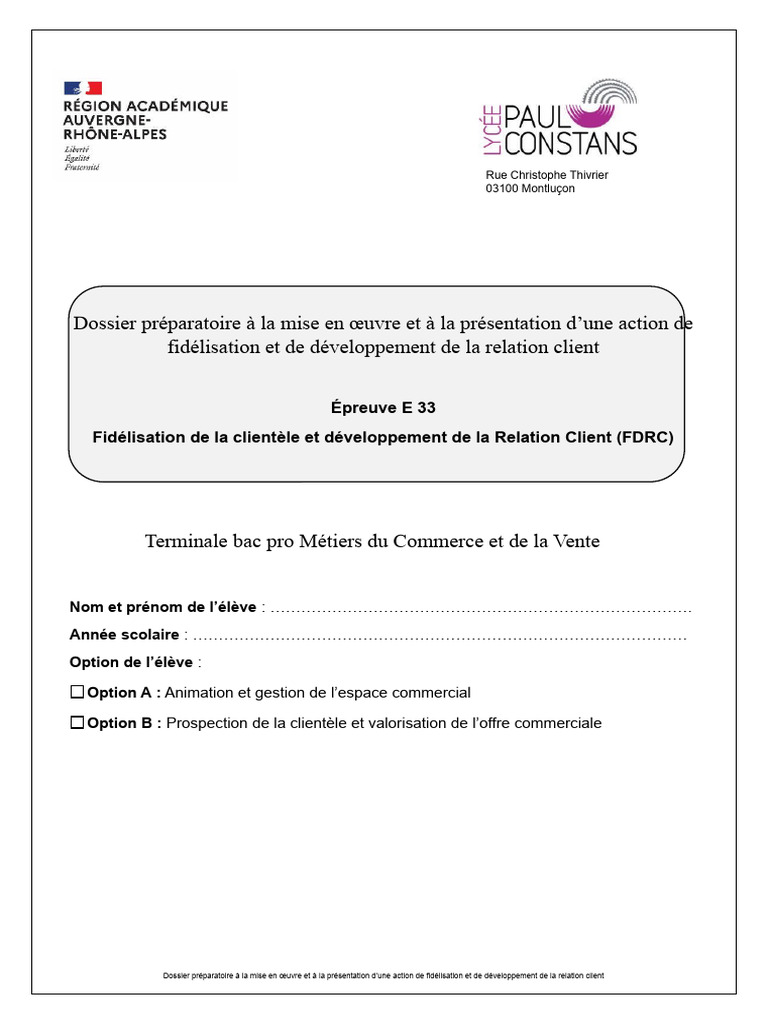 Action de FDRC pour Bac Pro Commerce | PDF | Business | Commercialisation