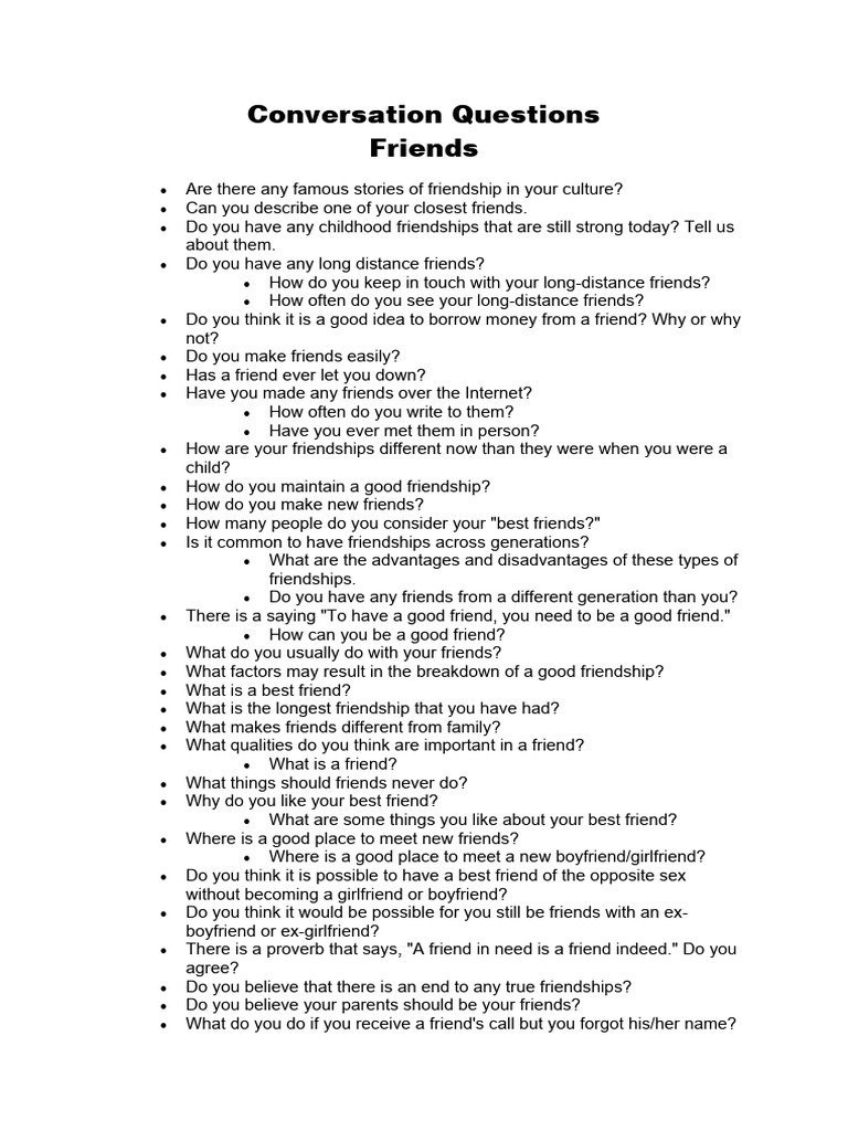 Friends Questions | PDF | Friendship | Social Psychology