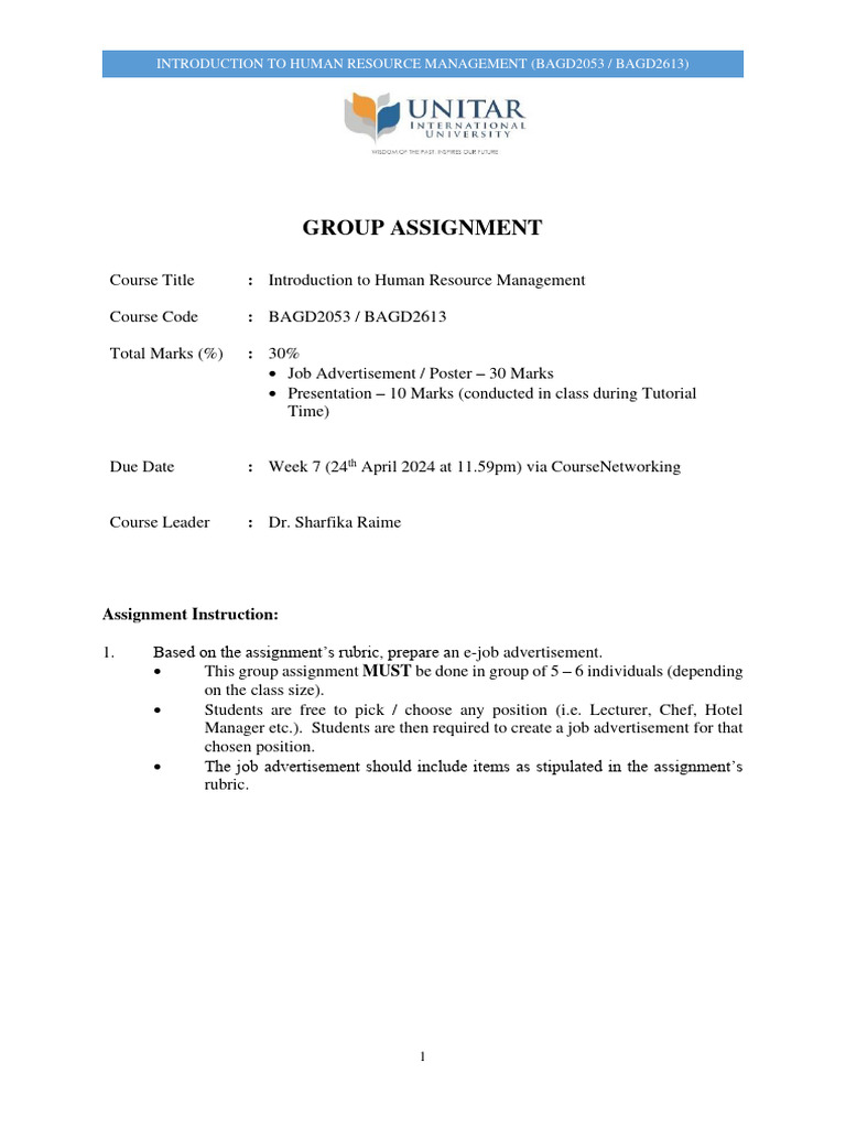 HRM Group Assignment: Job Ad Guide | PDF | Human Resources | Human ...