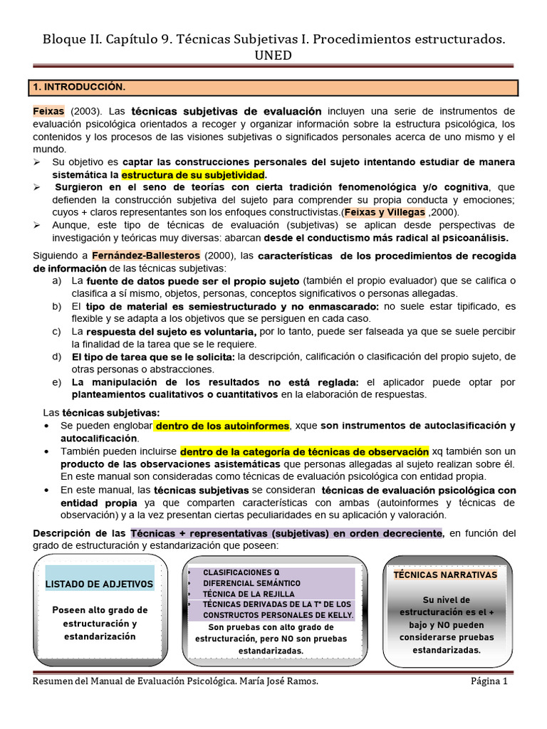 Técnicas Subjetivas en Evaluación Psicológica | PDF | Validez ...