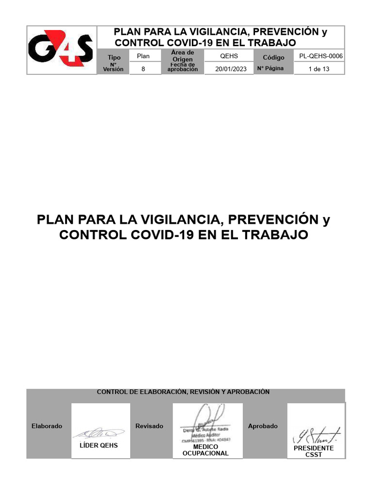Plan COVID-19: Vigilancia y Control Laboral | PDF | Lavado de manos ...