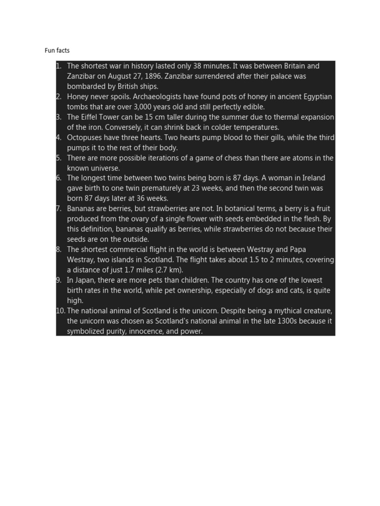 Fascinating Fun Facts Unveiled | PDF