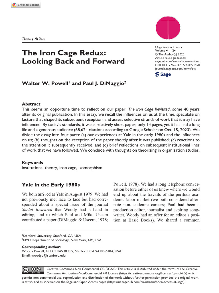 TEXTO 3 The Iron Cage Redux PDF Sociology Science