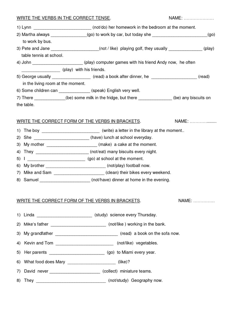 Verb Tense Practice Exercises | PDF | Syntax | Grammar