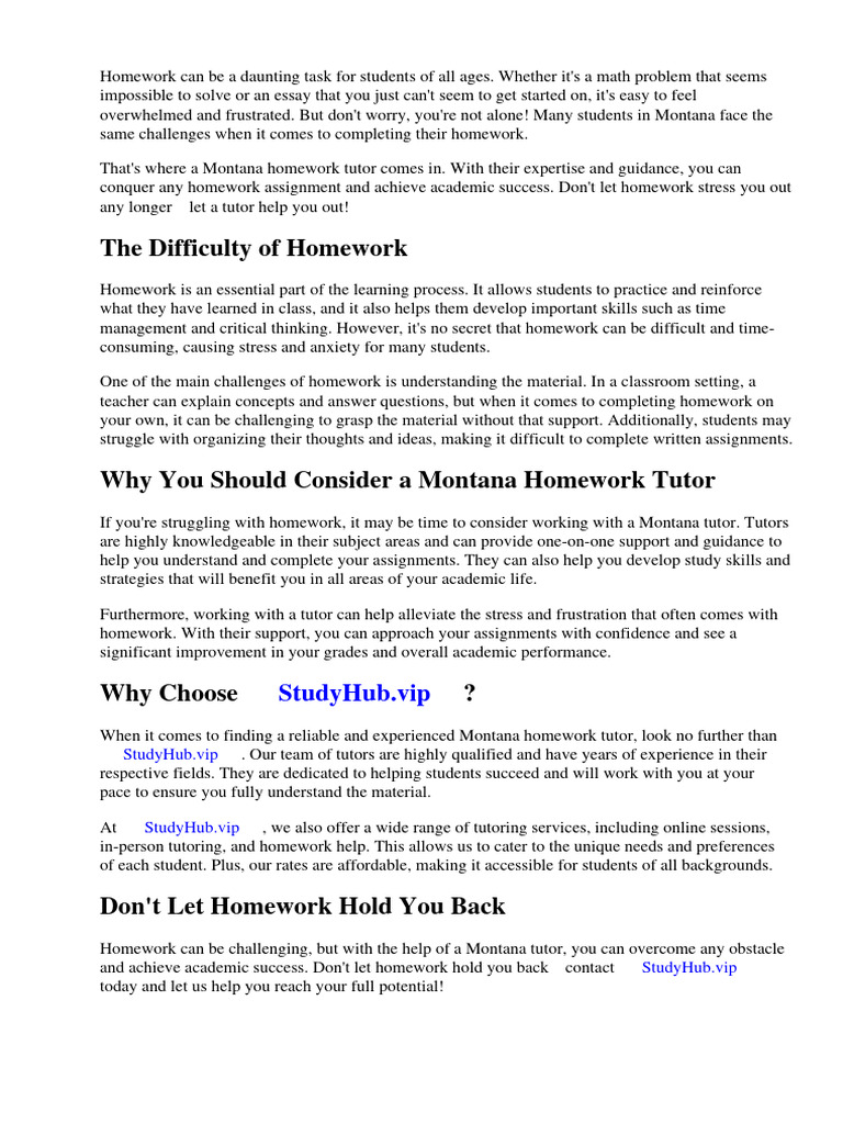 Montana homework tutor pdf homework homeschooling
