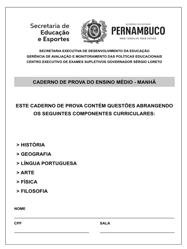 Prova de História do Ensino Médio | PDF | Brasil | Terreno