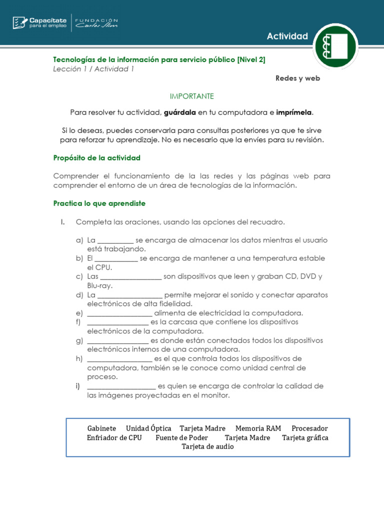 Funcionamiento de Equipo de Cómputo | PDF | Hardware de la computadora ...