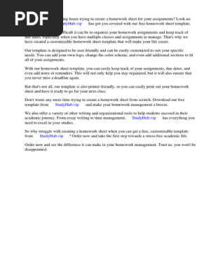 Homework Sheet Template Free