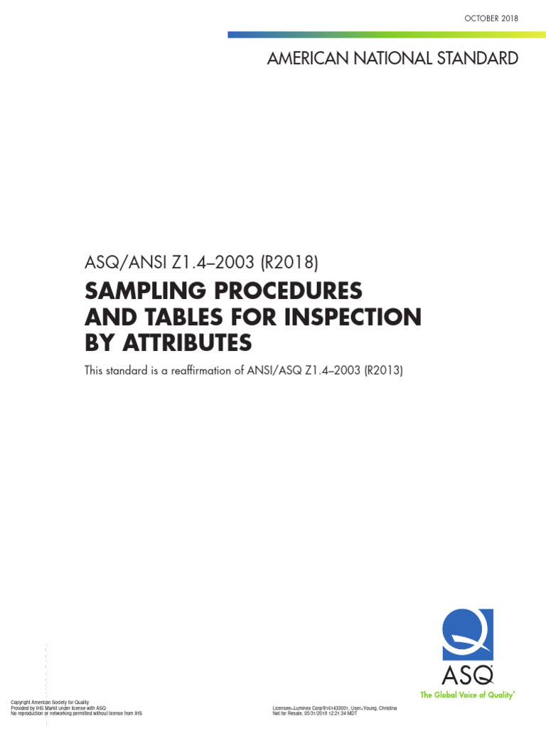 Asq - Ansi Z1.4-2003 - R2018 | PDF | Sampling (Statistics ...