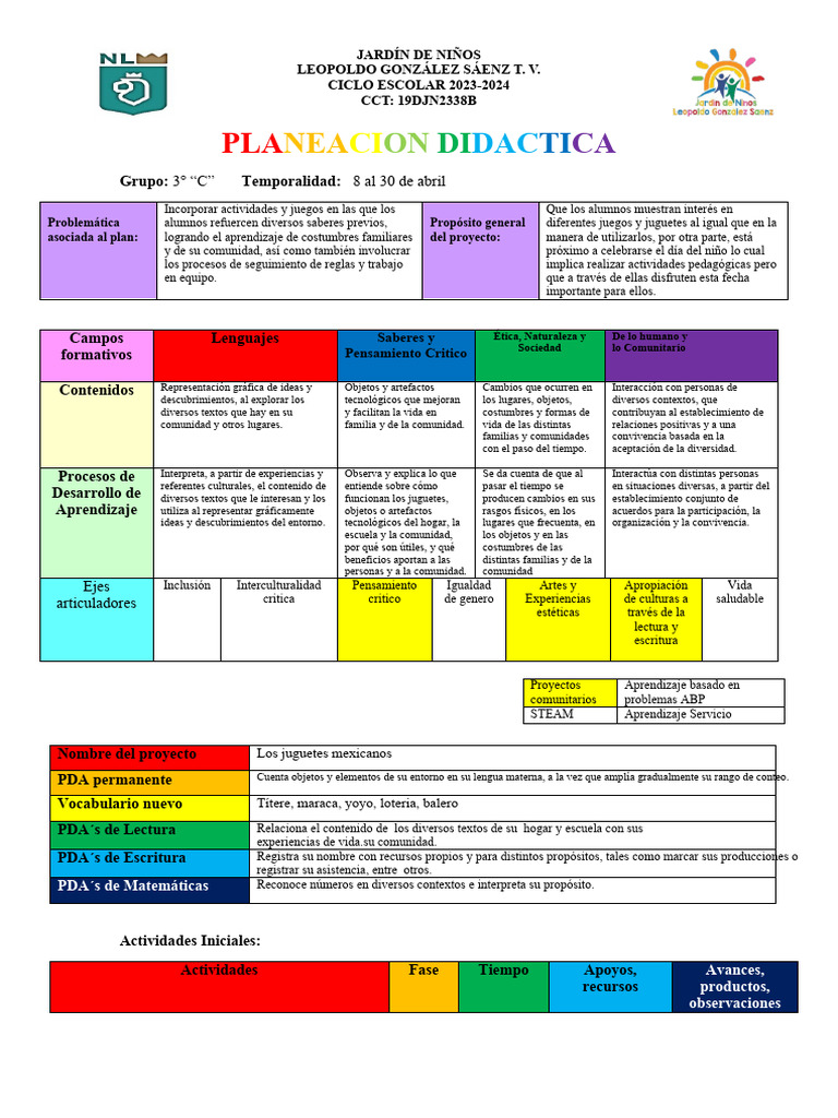 Plan Abril 8 - 19 | PDF | Educación de la primera infancia
