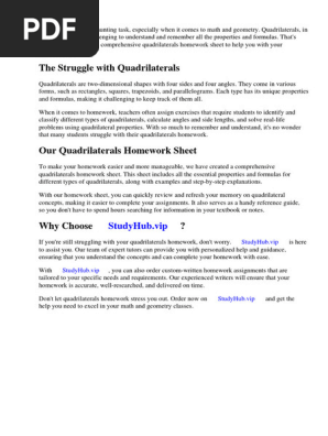 Quadrilaterals Homework Sheet